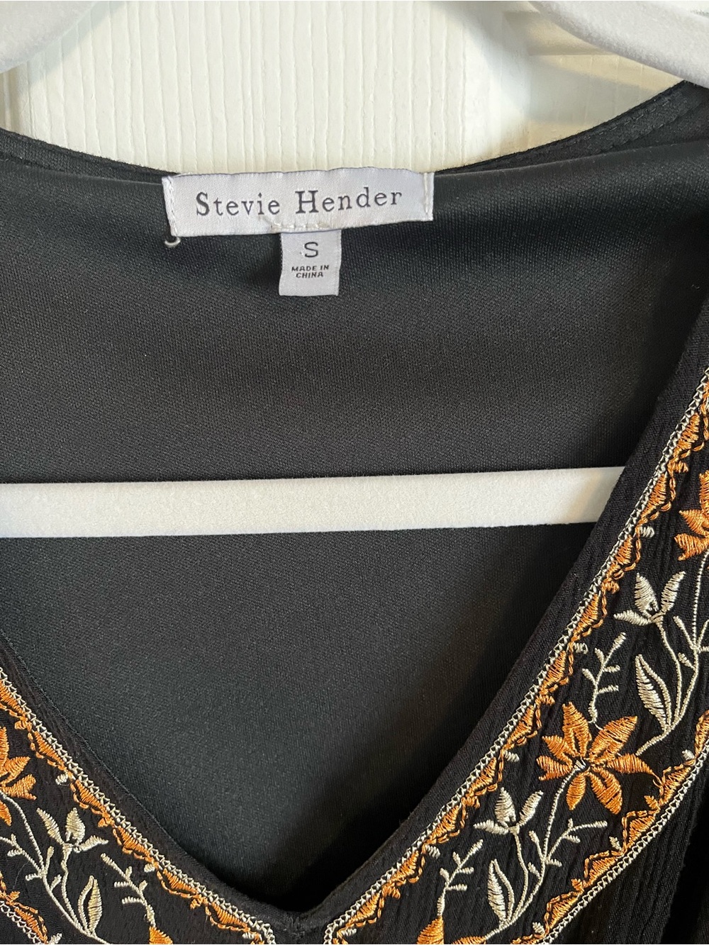 Stevie Hender Black Midi Dress with Orange and Cream Floral Embroidery - Picture 2 of 3